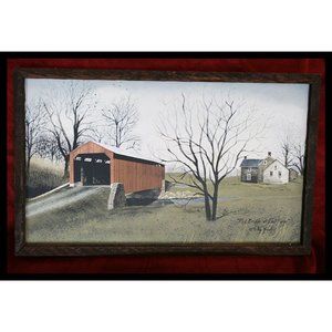 vintage framed rustic print Red Bridge at Pool Forge by Billy Jacobs 12" x 20"